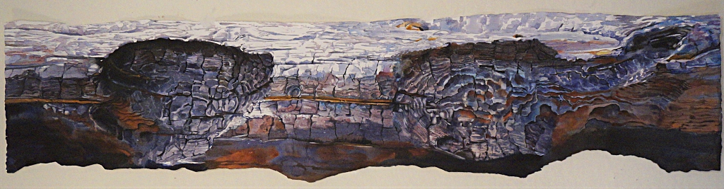 Suze Woolf watercolor painting of a burned tree